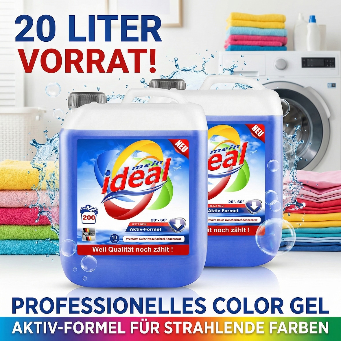 20 Liter ( 2 x 10 Liter ) ideal Flüssigwaschmittel Color Gel Konzentrat mit Aktiv-Formel