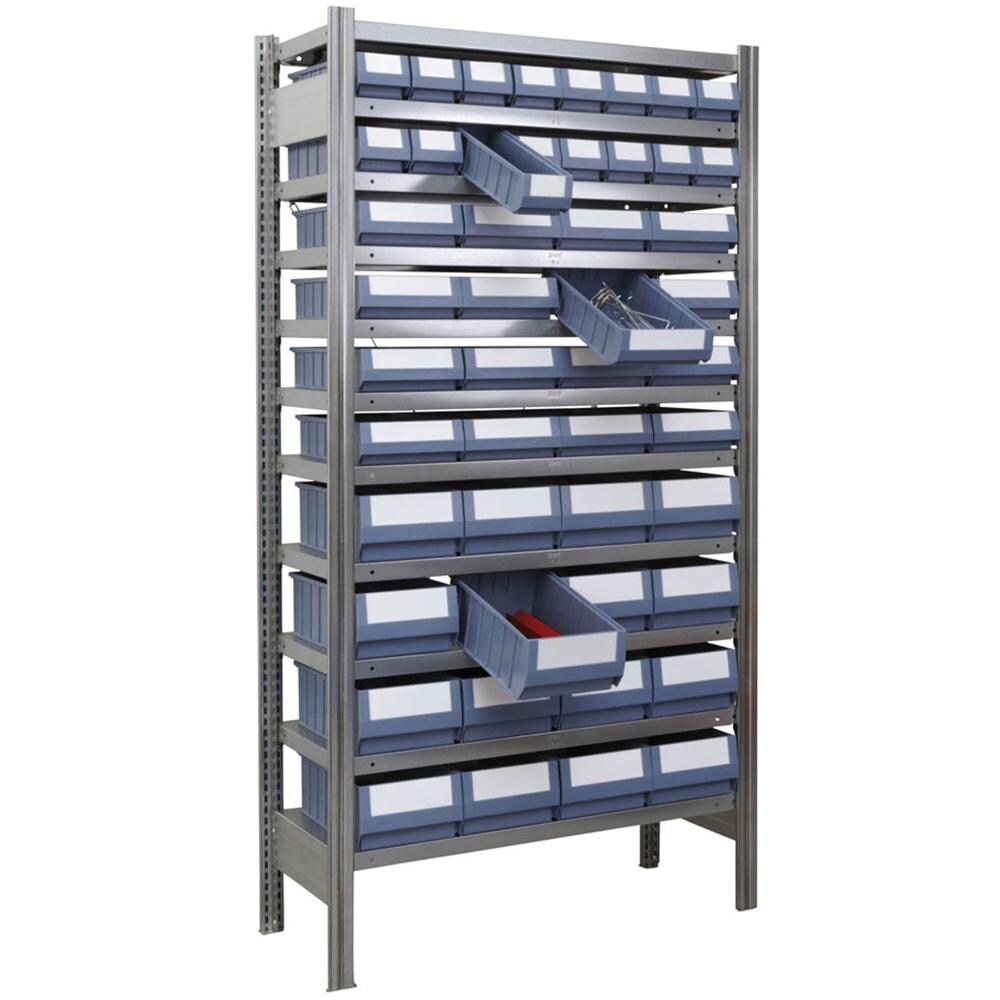 PROREGAL Ordnungsregal FALKE Stecksystem inkl. 48 Regalkästen | Grundregal | HxBxT 200x100x60cm | 10 Ebenen | Fachlast 150kg | Verzinkt