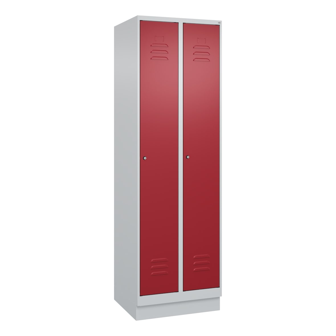 C+P Spind Classic PLUS, Sockel, 2 Abteile, HxBxT 195x60x50cm, Zylinderschloss, Hellgrau/Rubinrot von PROREGAL