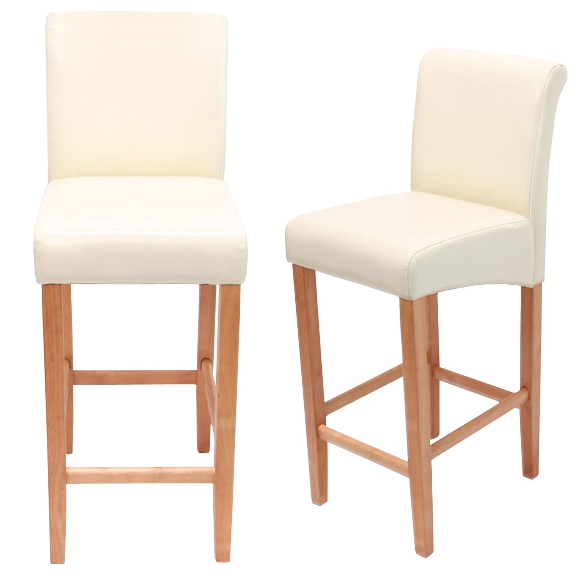 Set van 2 barkrukken HWC-C33, barkruk tegenkruk, hout ~ crème, lichtgekleurde poten, leer