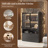 thumbnail of LED-Vitrine 120x80x35 cm Mattschwarz mit 3 Glasböden, unteres Klappfach, 16-Farben LED, Fernbedienung, moderne Vitrine für Wohnzimmer, Esszimmer