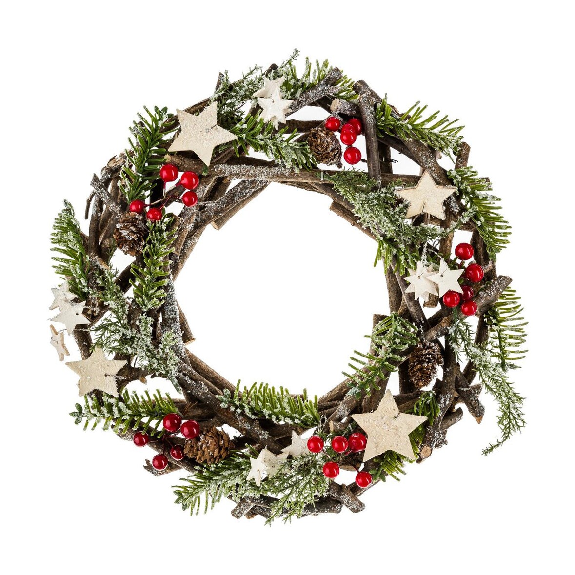 Déco de Noël Couronne avec branches bois et sapin D 30 cm