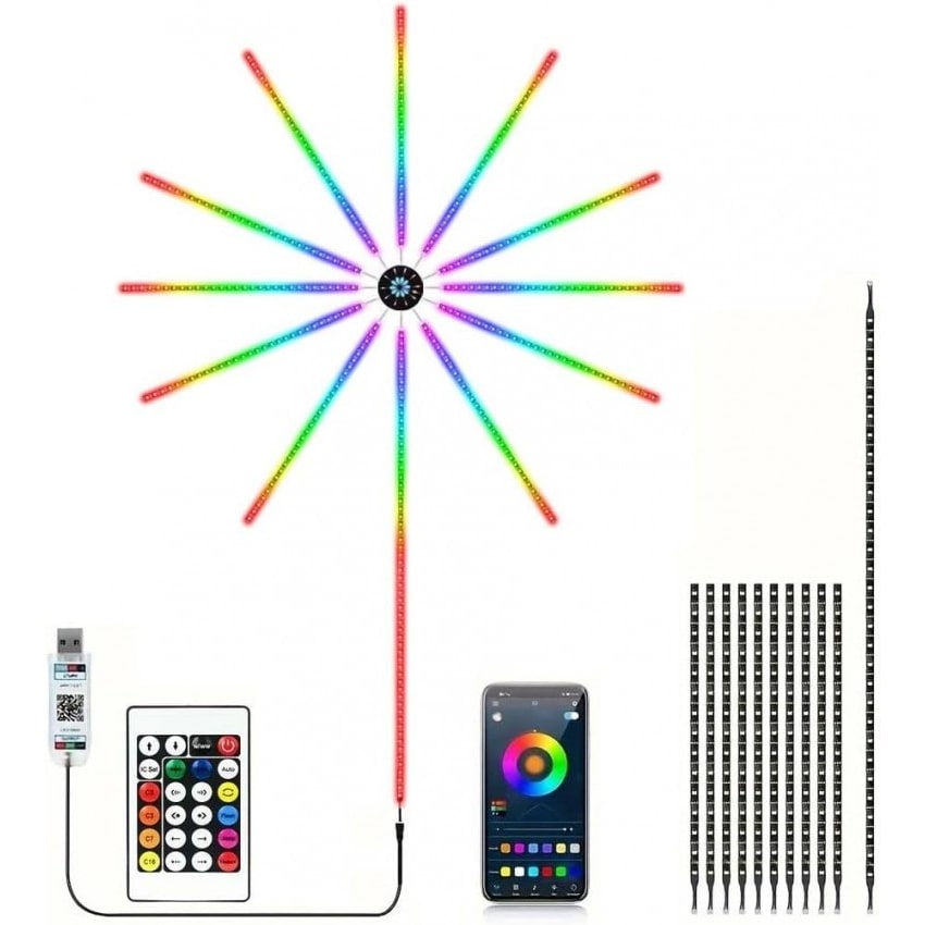 Luzes LED RGB Fita luminosa RGB cores inteligentes fogo de artifício Bluetooth APP controlo de som Coshano