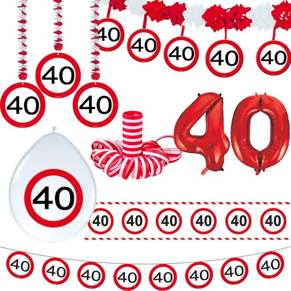 40. Geburtstag Verkehrsschild Geburtstagsdeko Partyset Party Deko Set rot weiss Dekoration Zahl Frau Mann