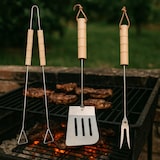 thumbnail of WellHome - Grillbesteck-Set aus verchromtem Stahl mit Holzgriff