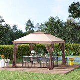thumbnail of Carpa plegable 3x3x2,7 m cenador de jardín gazebo con doble techo paredes laterales desmontables y marco metálico impermeable marrón