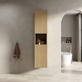thumbnail of Badezimmer Wandschrank Golden Eiche 160x35x35 cm mit 2 Türen offenem Fach verstellbaren Böden Soft Close Scharnieren aus Sperrholz