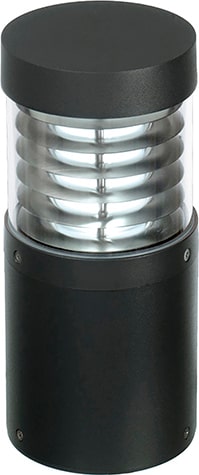Eine schwarze Außenleuchte mit Glaszylinder.
