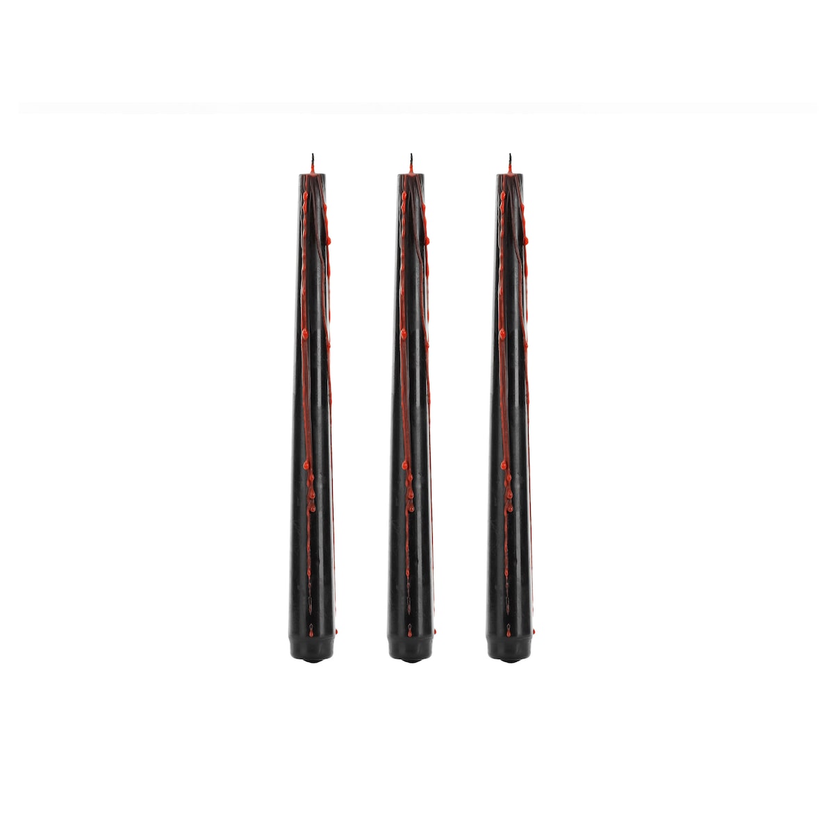 3 Blutkerzen 20,4cm Wachs - blutende Kerzen Partydeko Halloween Party Kostümparty Gothic Vampire Spukhaus Tischdeko Spitzkerzen Stabkerzen Schwarz Rot