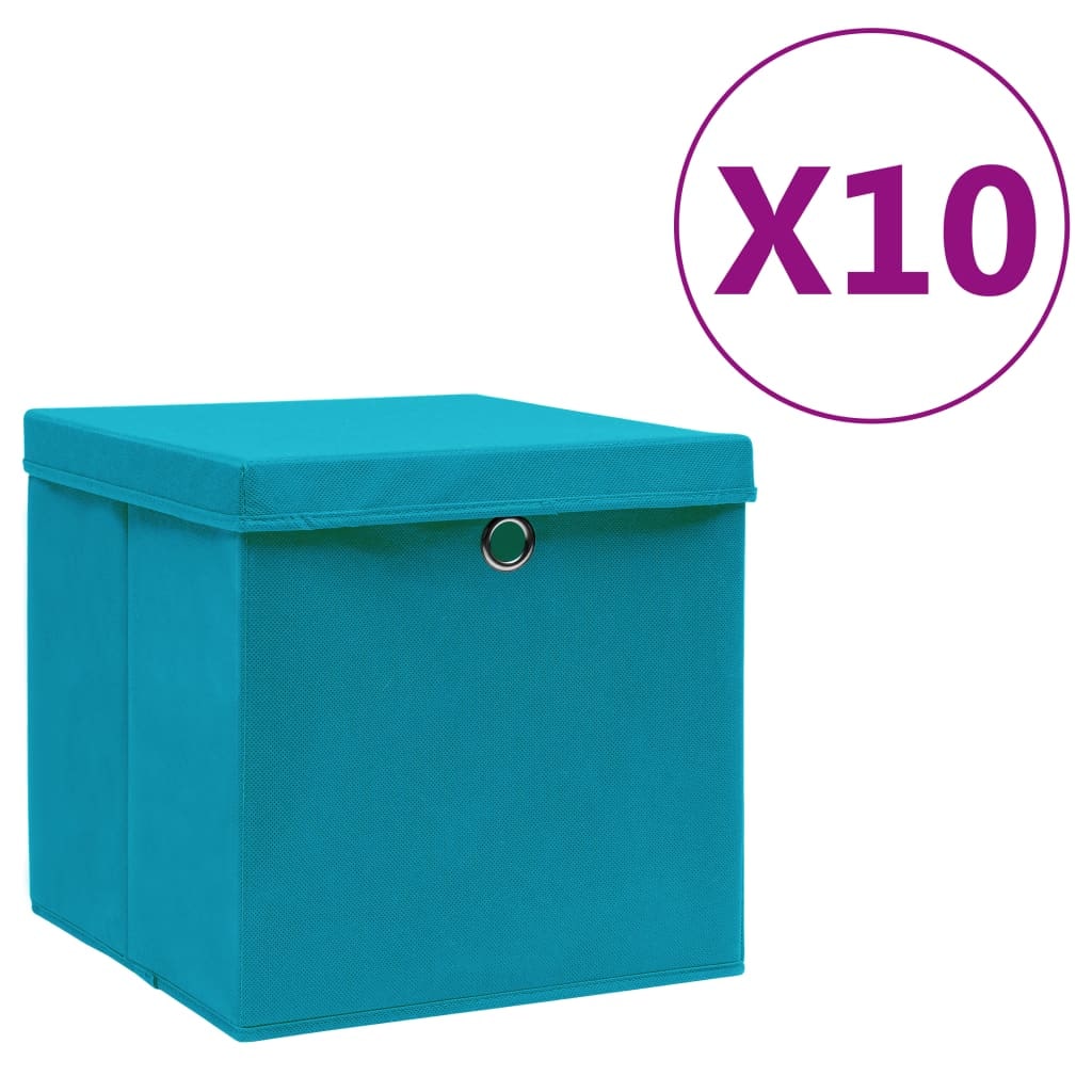 vidaXL Aufbewahrungsboxen, 28x28x28 cm, Vliesstoff, mit Deckeln, babyblau, 10 Stück