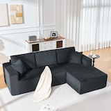 thumbnail of Modulares Ecksofa L Form Cord Schwarz 235x128x60 cm mit Chaiselongue 2 Sitzer Sitzgruppe inklusive 2 Kissen platzsparend vakuumverpackt