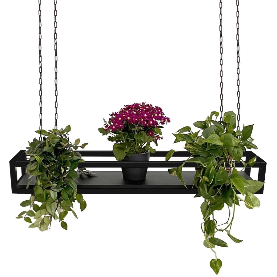 FLOWERS 115 cm PRETO (NERO) Prateleira de Teto Suspensa com Correntes, Ideal como Suporte para Flores, Design de Casa Yelloo
