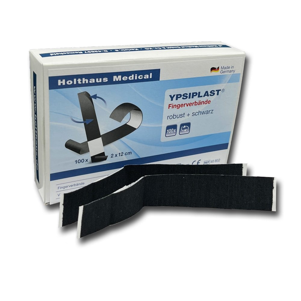Holthaus Ypsiplast Fingerverbände 2 x 12 cm, schwarz, robust, elastisch (100 Stück)