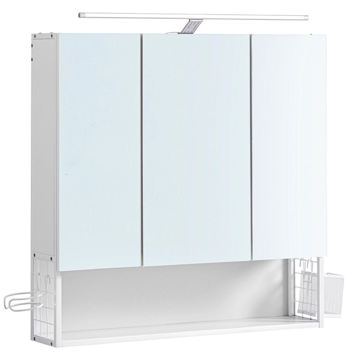 Helloshop26 - Wandhängender Badezimmerschrank mit Spiegel 14,5 x 70 x 70 cm mit LED-Beleuchtung 3 Türen verstellbarem Einlegeboden 12_0004038