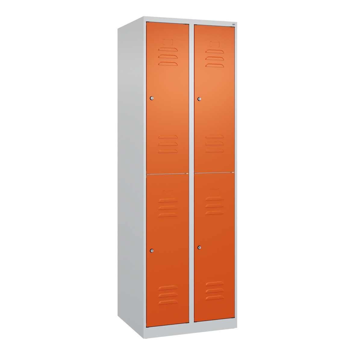 C+P Spind Classic PLUS, 4 Abteile, HxBxT 185x60x50cm, Zylinderschloss, Hellgrau/Reinorange von PROREGAL