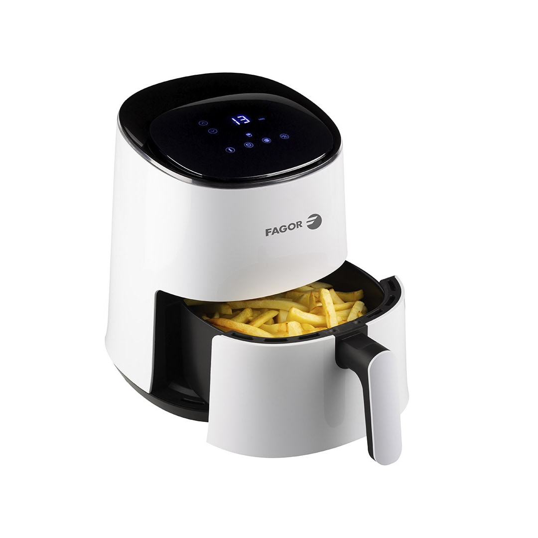 FAGOR - Freidora de aire NATURFRY Compact. 1450W de potencia con pantalla LED táctil. Capacidad de 2.5L. Cubetas antiadherentes.