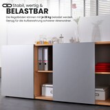 thumbnail of bümö Schwebetürenschrank, Sideboard Buche/Silber - Büromöbel Sideboard Holz 160cm breit, 42cm schmal, Büro Schrank mit Schwebetür für Flur oder als