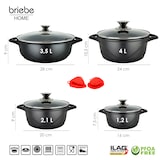 thumbnail of Briebe MGK-17 Kochtopf Set Induktions 8-Teilig Aluminiumguss 4 Kochtöpfen  4 Glasdeckel, Schwarz
