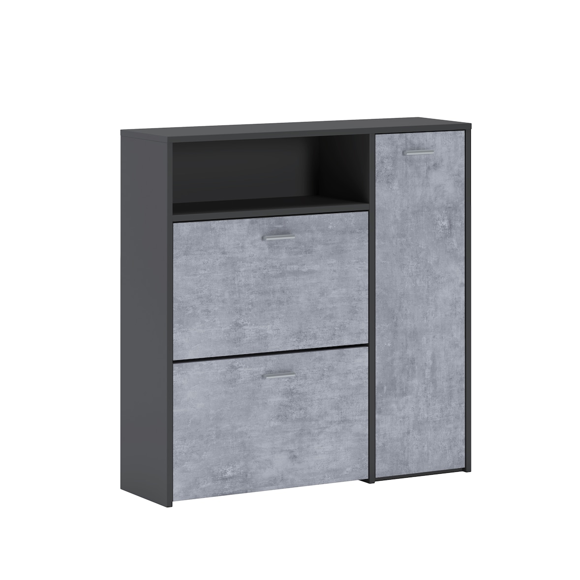 Scarpiera Mobile Portascarpe Salvaspazio Ingresso Con 2 Ribalte Doppia Profondità 4 Vani A Giorno Design Moderno 91.5x94x26.6 Cm Grigio E Cemento