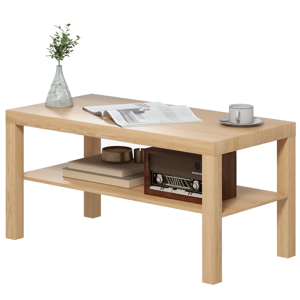 HOMCOM Tavolino da Salotto Rettangolare con Ripiano Legno Naturale