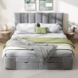 thumbnail of Polsterbet 140x200 mit 4 Schubladen Samtbett mit Storage höhenverstellbarem Kopfteil ,Klassisches Polsterbett