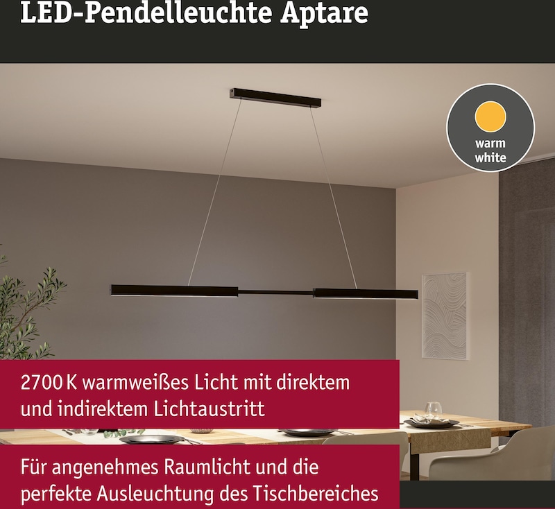 Eine moderne LED-Pendelleuchte für den Essbereich.