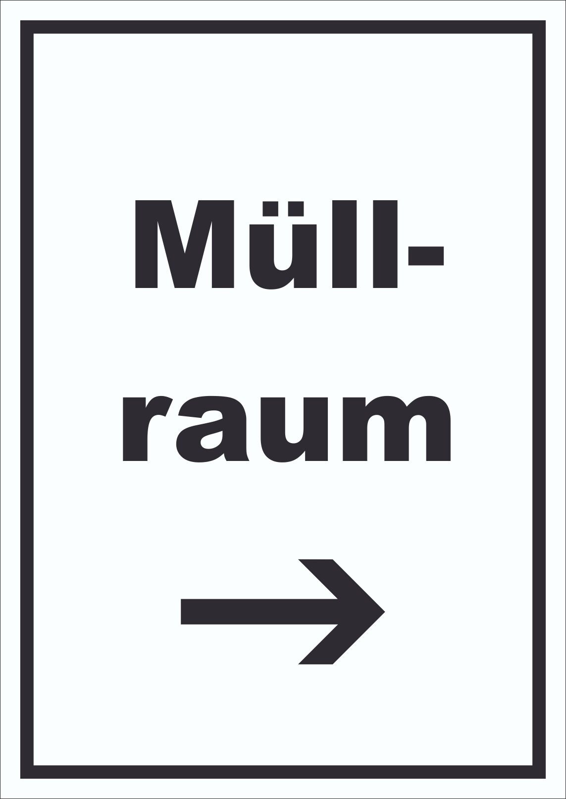 Müllraum Schild mit Text Richtungspfeil rechts Abfall Mülltrennung hochkant A1 (594x841mm)