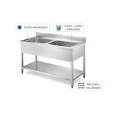 thumbnail of Gasfrit - Fregadero industrial 2 senos en acero inoxidable 1200 x 600 x 850+ 100 mm