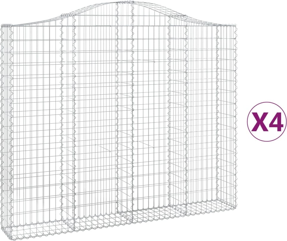 vidaXL Gabionen mit Hochbogen 4 Stk. 200x30x160/180cm Verzinktes Eisen