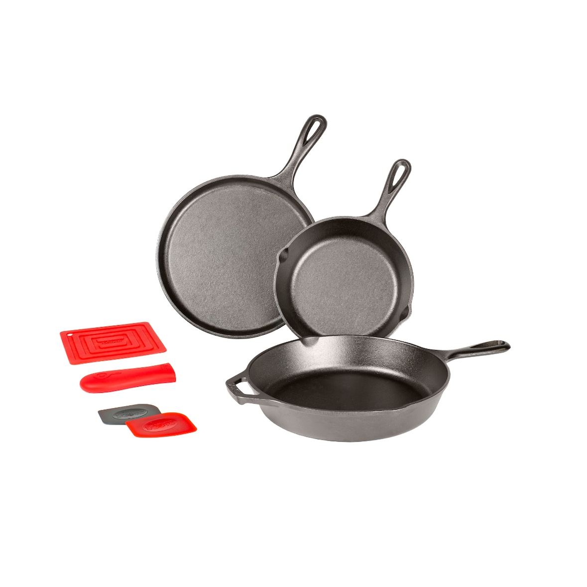 Lodge | Batterie de cuisine en fonte naturelle 3 pièces | 2 poêles, Crêpière + Accessoires | Sain et sans PFAS | Tous feux dont induction, four & BBQ