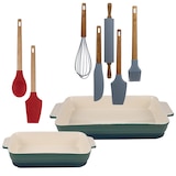 thumbnail of BERGNER - Set mit 2 rechteckigen Auflaufformen aus Steinzeug mit 7-teiligem Küchenutensilien-Set aus Silikon und Holz - Kollektion EXCALIBUR
