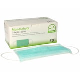 thumbnail of 250x Mundschutz Typ IIR 3-lagig 9 cm x 17,5 cm Nasenbügel Elastikbändern grün