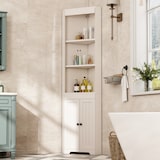 thumbnail of Badezimmer Hochschrank 170x50x26 cm Weiß Eckdesign mit 3 offenen Fächern, 2 Türen und verstellbaren Einlegeböden aus MDF, platzsparend