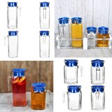 thumbnail of 4x KARO & KORA Kühlschrankkrug mit Deckel blau 1L & 0,5L Glas-Karaffe Kanne Saft