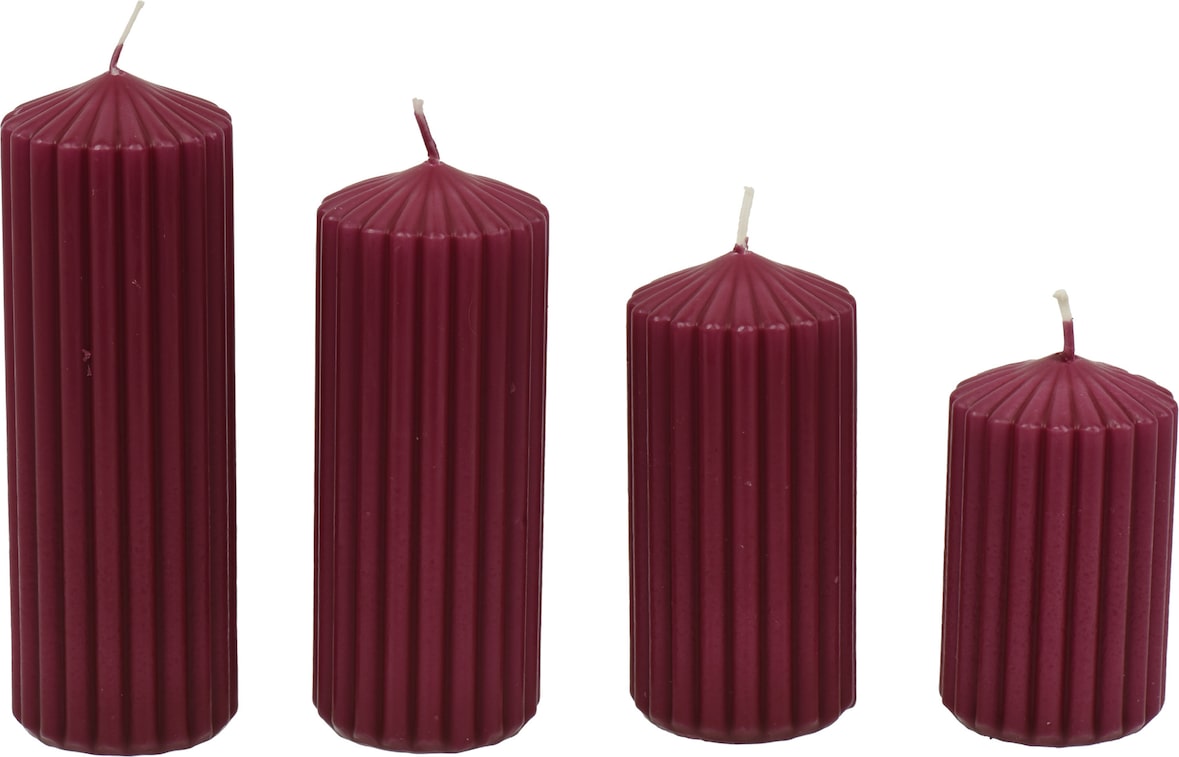 4 Stumpenkerzen 8-14cm geriffelte Zylinderkerzen Adventskerzen Weihnachtskerze Alltagkerze Hochzeitskerze Ochsenblut