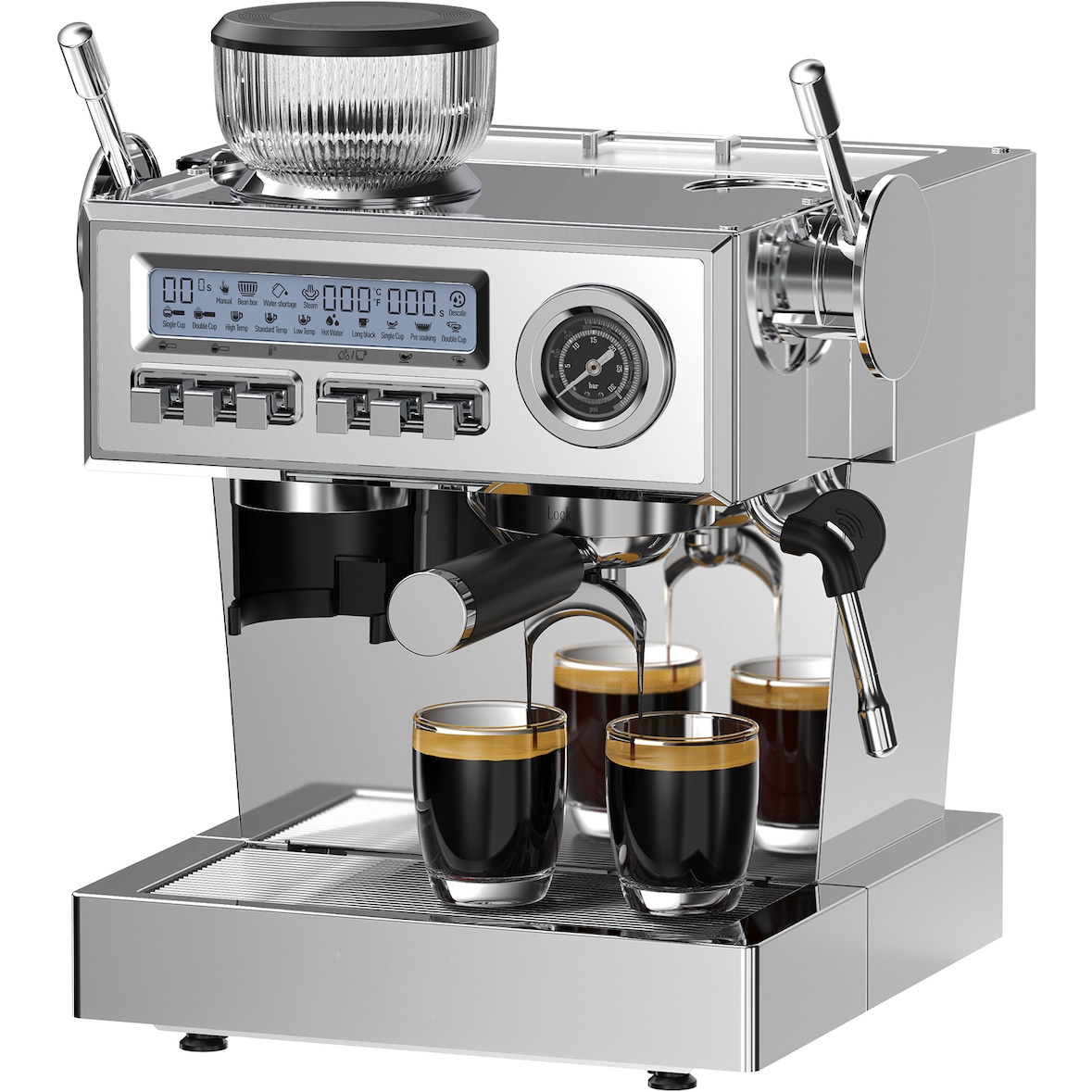 Espressomaschine mit Mahlwerk, 2050W Siebträgermaschine mit 20-Bar italien Pumpe, Milchschäumer und Barista Kit, 25 Mahlgrade, 1,6L, Edelstahl
