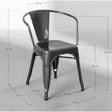 thumbnail of Lot de 4 chaises en métal gris argenté style industriel avec assise en bois clair - Avec accoudoirs