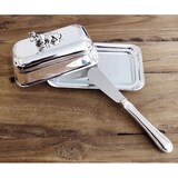 thumbnail of Butterdose Kuh 18x13 cm, Silberglanz, mit Buttermesser