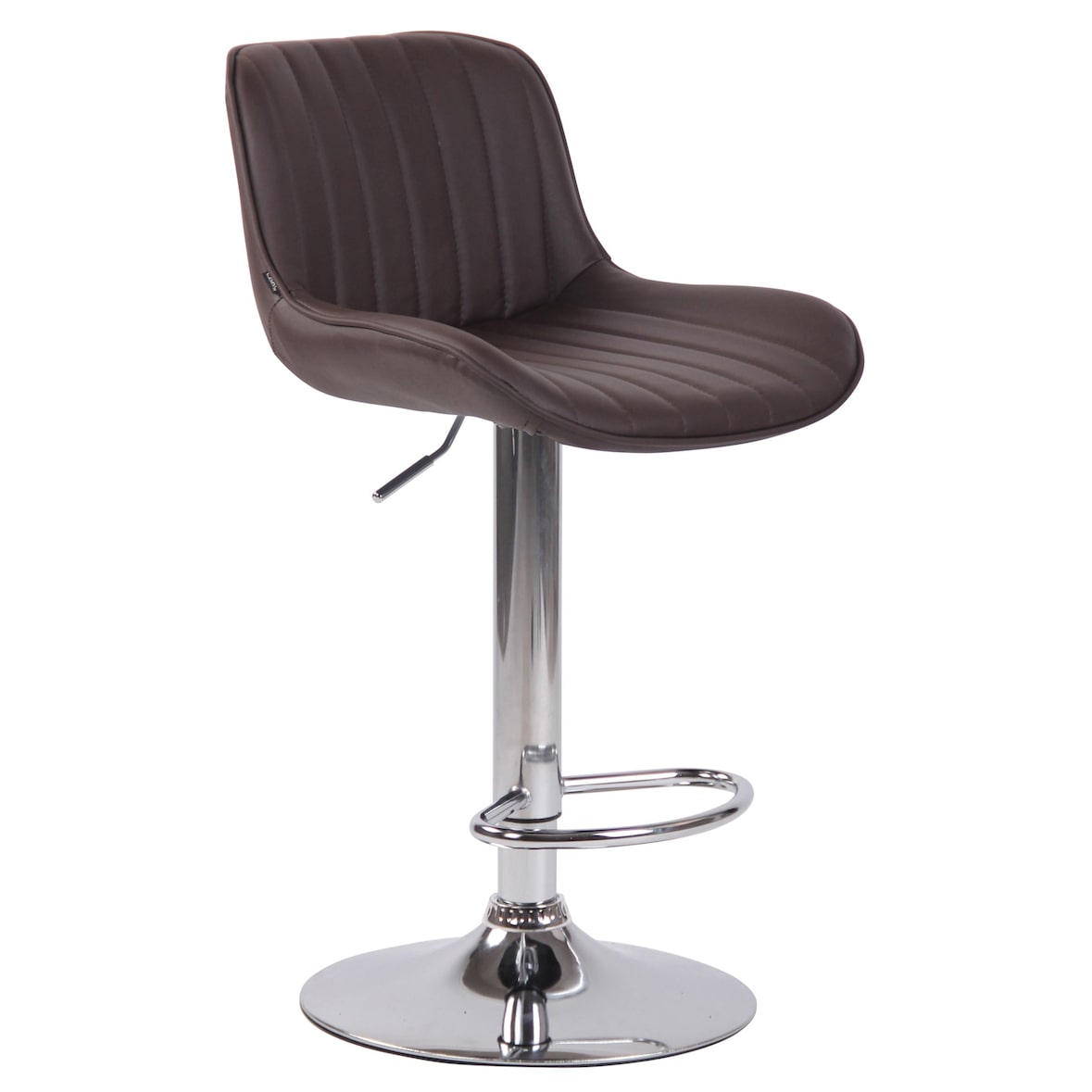 Décoshop26 - Barkruk/hoge stoel x1 in bruin PVC met verticale stiksels en verchroomd metalen frame 10_0005093