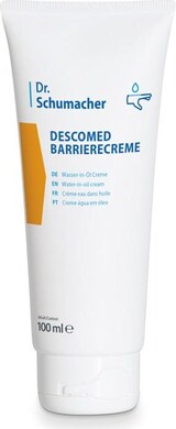 Eine weiße Tube mit einer Handwasch- und Hautpflegesymbolik.