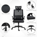 thumbnail of Bürostuhl ergonomisch 61x58x119 cm mit Kopfstütze Armlehnen Wippfunktion und Lendenstütze Netzbezug Schwarz höhenverstellbar