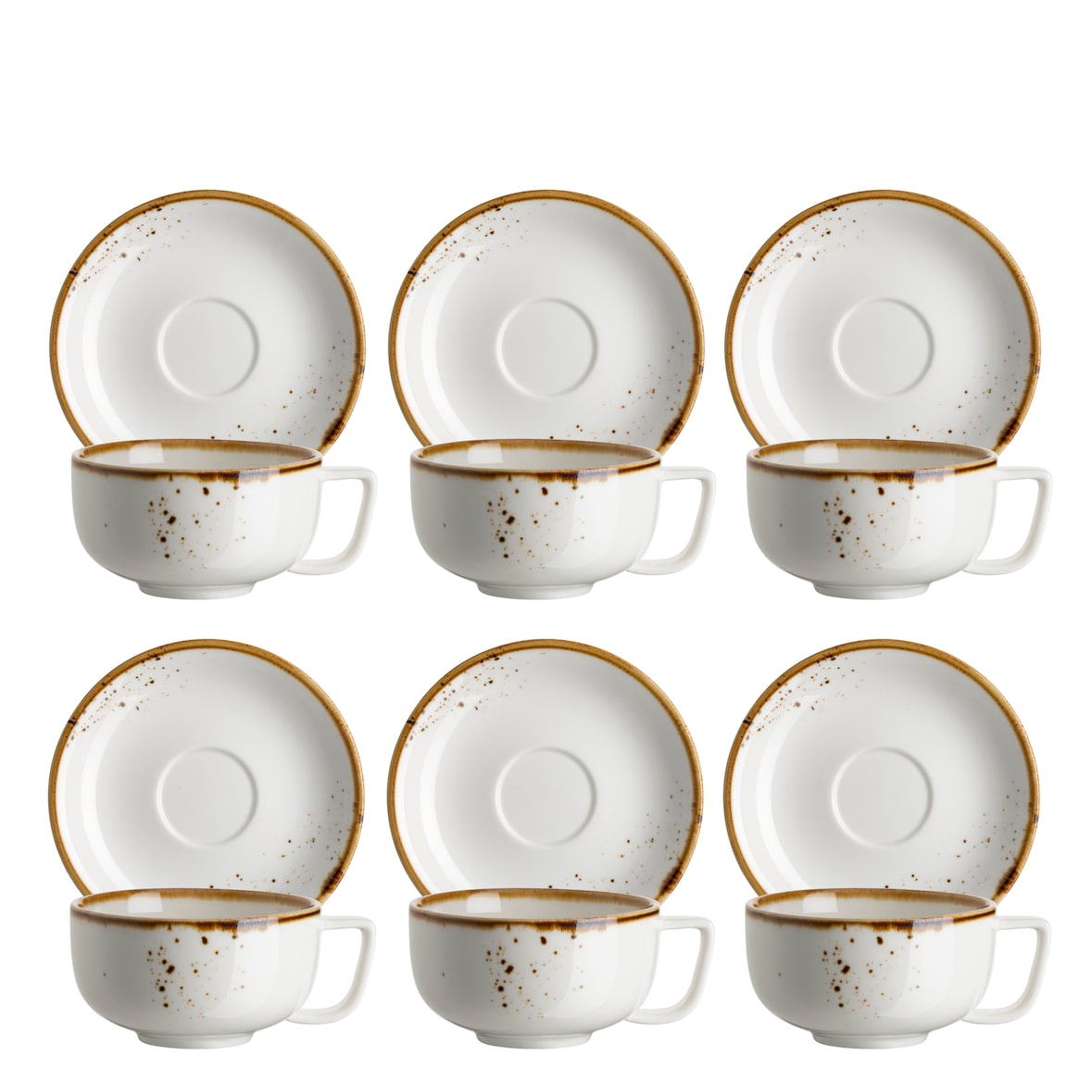 MÄSER Espressoobere und -untere Weiss mit braunem Rand 6er Set, PINTAR Brauner Rand, 594008