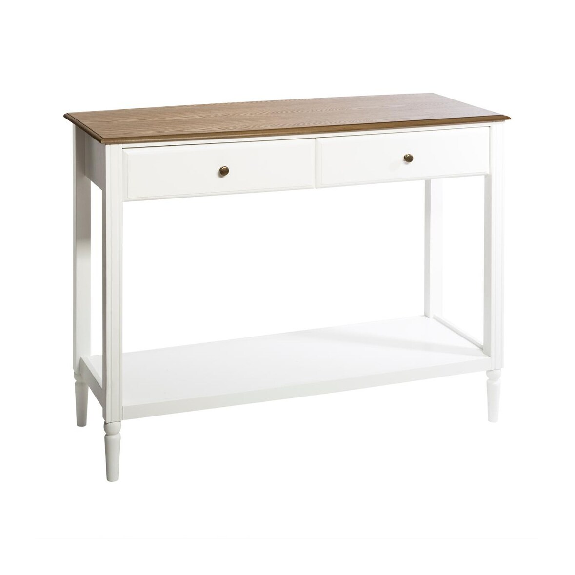 Meuble Console 2 Tiroirs en Bois Blanc et Naturel H 85 cm