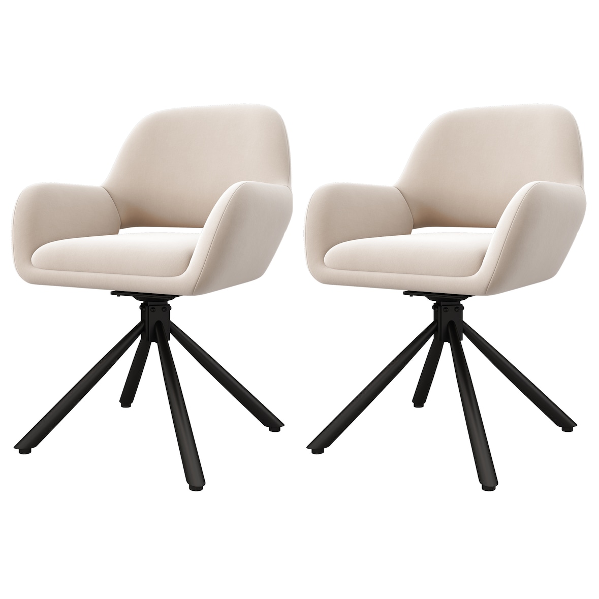 Esszimmerstuhl 2er Set drehbar mit Armlehnen Samt Beige Metallgestell modernes schlichtes Design hoher Sitzkomfort 80x60x60 cm