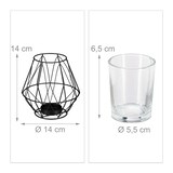 thumbnail of Relaxdays Teelichthalter, geometrisches Design, Kerzenhalter mit Votivglas, Metall, Kerzenständer, HxD 14x14 cm, schwarz