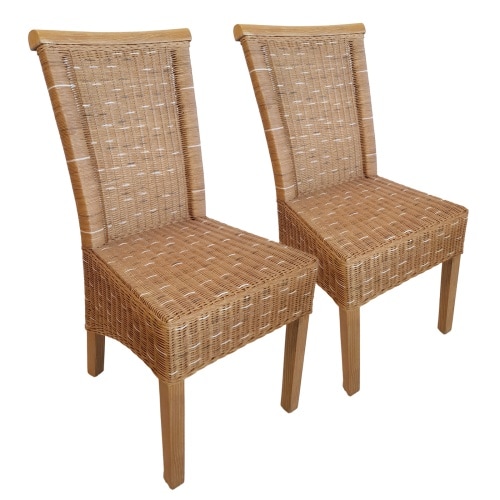 Esszimmer Stühle Set 2 Stück Rattanstühle Esstisch Stühle Perth braun Korbstühle : ohne Sitzkissen
