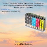 thumbnail of 10 D&C Tinten für Epson Expression Home XP342 Druckerpatronen kompatibel Epson Expression Home XP-342 Drucker