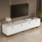 thumbnail of TV-Schrank 160x38x44 cm mit strukturierten Türen, goldenen Akzenten, verstellbaren Füßen und integriertem Stauraum