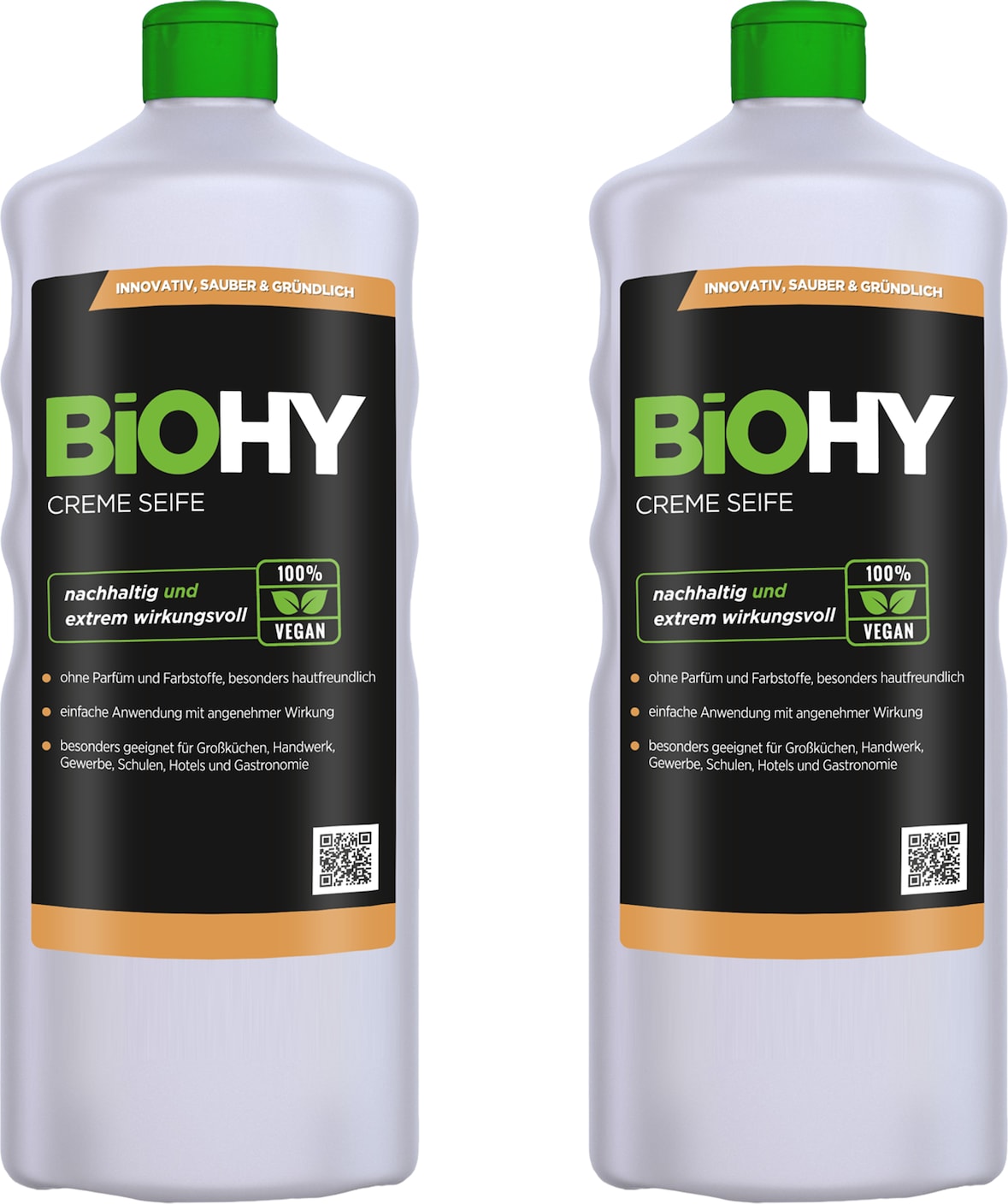 BiOHY Creme Seife (2x1l Flasche) | Hautschonende, rückfettende und geruchsneutrale Handseife PHOSPHATFREI | Ohne Parfüm und Farbstoffe