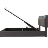thumbnail of Stylisches LED-Bett 140x190 mit Leinenoptik – Graues Polsterbett mit verstellbarer Beleuchtung, Lattenrost stabiler MDF-Rahmen Grau
